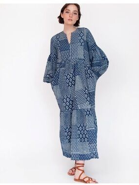 Matta Blue Patchwork Maxi Caftan Dress